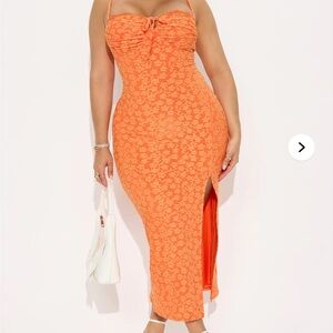 Fashion Nova Vibrant Orange Midi Dress